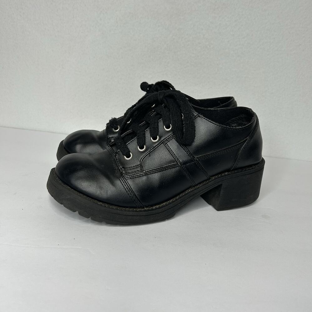No Boundaries Womens Oxford Lace Up Size 8 Chunky Lug Heel Black Grunge 90s